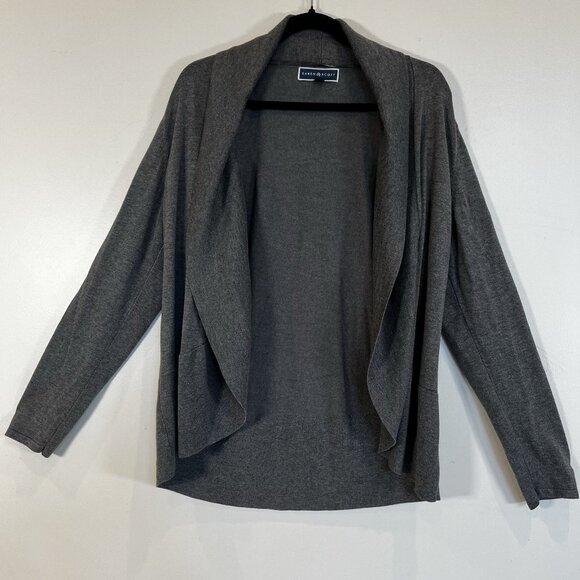 Karen Scott Shawl Collar Curved Hem Open Front Grey Cardigan L - Picture 1 of 12